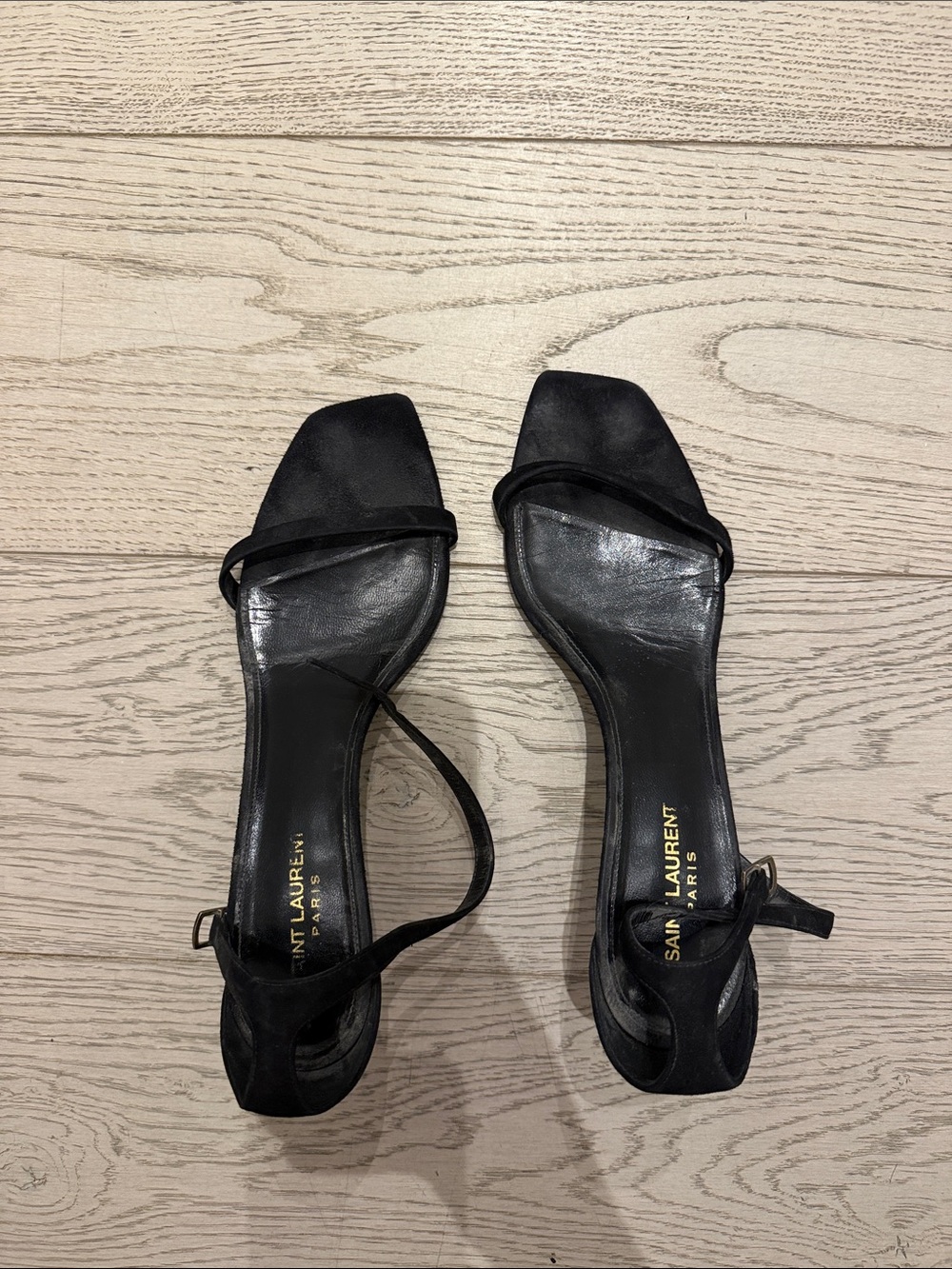 Saint Laurent Black Minimal Strappy Square-Toe Heels - Size 41